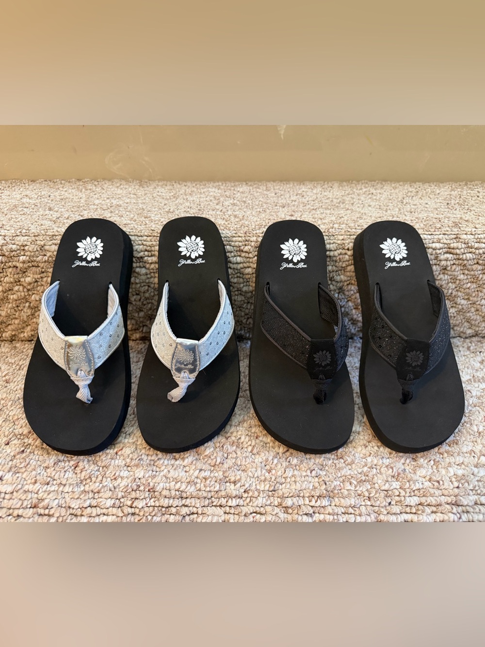 2 pairs of Yellow Box Foxen Flip Flips, Size 8.5